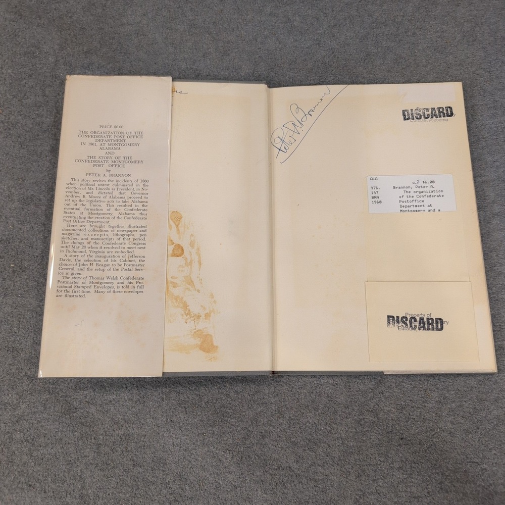 Confederate Post Office Department Montgomery Peter A Brannon Signed 1960 Book - Picture 2 of 3